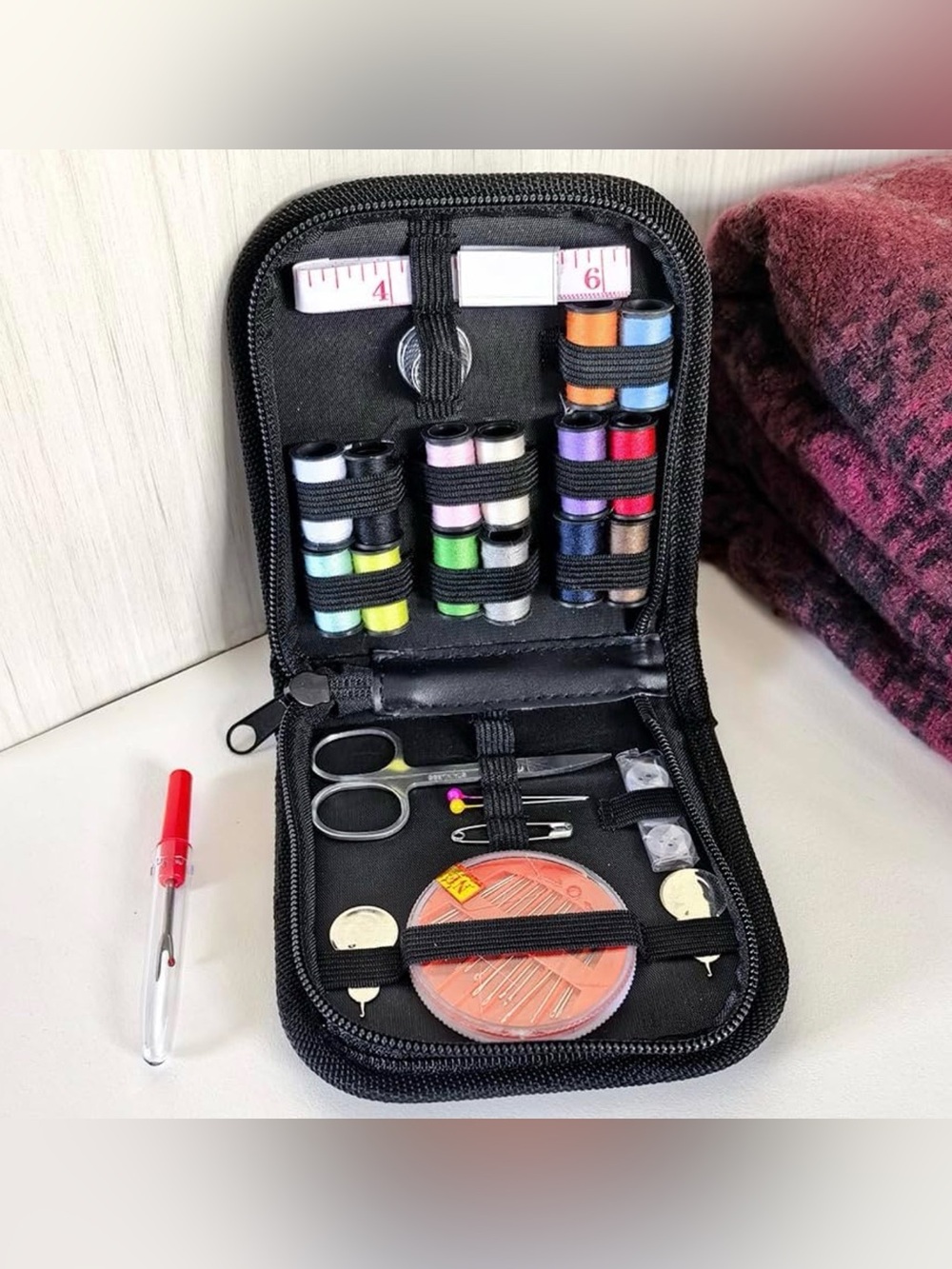 NWT 42-Piece Travel Sewing Kit Compact Zipper Case Assorted Threads Notions